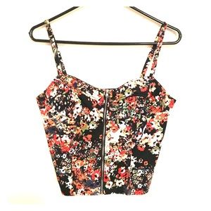Allen B. Floral Print Bustier Crop Top